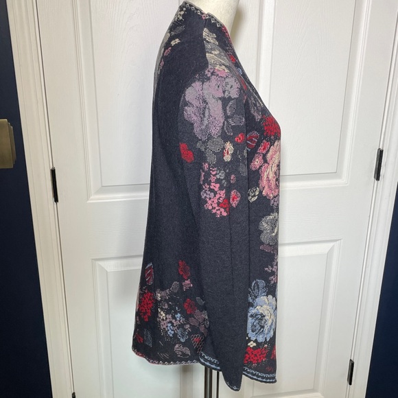 Ivko Cardigan Sweater Floral 100% Wool Knit A Line Red Gray Multicolor Medium - Picture 5 of 12